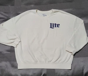 Miller Lite Sweatshirt Cream Colored Large Long Sleeve Pullover Front/Back Logo - Picture 1 of 5