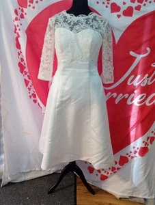 Wedding Dress size 18 ivory short satin, check measurements D - Picture 1 of 6