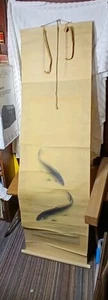 JAPANESE PAINTING 2 CARP KOI HANGING SCROLL OLD JAPAN ANTIQUE PICTURE ART & BOX - Picture 1 of 12