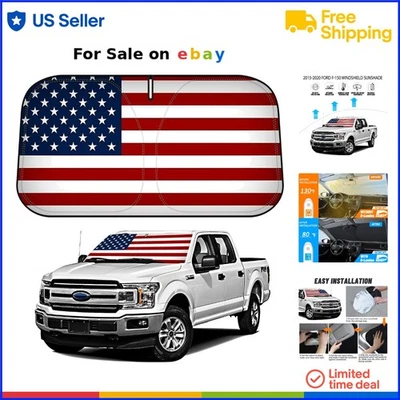 Parabrisas Parasol Bandera Americana para Ford F150 2015-2020 Plegable 2 Capas Foto 1 de 4