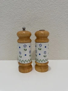 Mr. Dudley Pepper Grinder & Salt Shaker Set – Blue Floral Ceramic & Wood - Picture 1 of 6