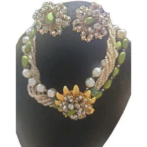 RARO SPLENDIDO SET COLLANA E ORECCHINI FLOREALI VERDI ORIGINALI DI ROBERT #5903 - Foto 1 di 18