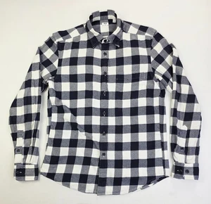 Camicia uomo Uniqlo taglia XS blu navy bianca quadri flanella manica lunga tasca cotone - Foto 1 di 10