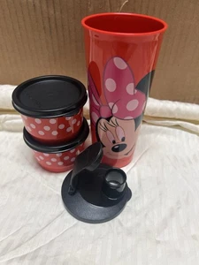 TUPPERWARE *NEW* MINNIE MOUSE DINNER SET-Tumbler Cup Glass, 2 Snack Cups - Picture 1 of 10