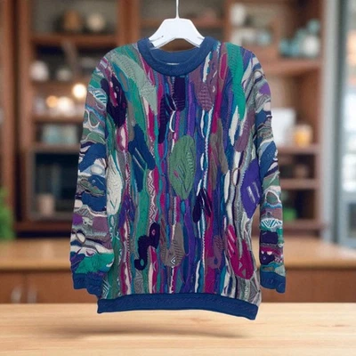 Coogi Australia M Classic Bold Colorful Crew Sweater Multicolor 80’s Purple Blue - Image 1 of 4