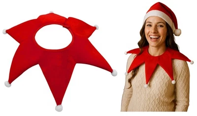 Red Velveteen Jester Collar Adult Xmas Costume Accessory Elf Clown One Size - Image 1 of 4