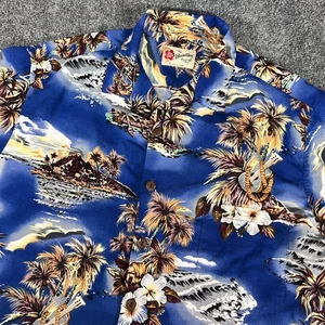 Hilo Hattie Hawaiian Original Scenic Aloha SS Shirt Men’s M Blue Made in Hawaii - Photo 1/12