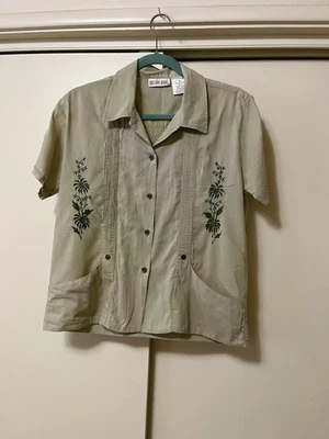 Anchor Blue Shirt Short Sleeve Guayabera design light green Vintage 90s Jrs L - Image 1 of 4