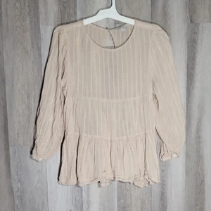 American Eagle Womens Large Open Back Blouse Babydoll Tunic Tiered Long Sleeve - Picture 1 of 10