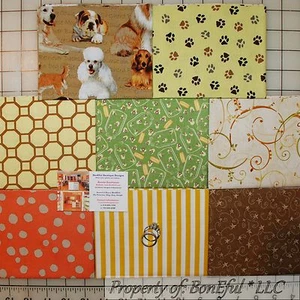 BonEful Fabric COTTON QUILT LOT Dog Breed US Paw Print Natural Color Brown Green - Picture 1 of 1