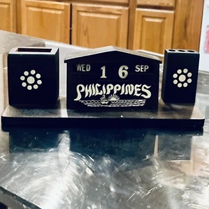 Wood Perpetual Desk CalendarPen Holder  Blocks Philippines Souvenir - Picture 1 of 4