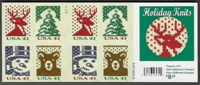 4210b MNH 2-sided Booklet of 20, 41-cent "Christmas Knits"stamps - Image 1 of 2