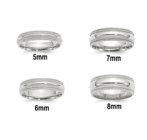 Solid Sterling Silver Comfort Fit Double Milgrain Wedding Bands 5mm 6mm 7mm 8mm - Picture 1 of 9