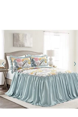 Nuevo Juego de 3 colchas y fundas Lush Decor Sydney azul amarillo king Foto 1 de 4