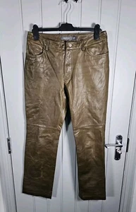 Vintage GAP Leather Bootcut Trousers UK 10 Khaki Green Lined Y2K 30x30 - Picture 1 of 13