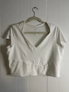 Athleta It’s A Wrap Tee Size XL White Mesh Crop Athletic Yoga Activewear - Picture 1 of 6
