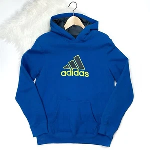 Adidas Boys Essential Neon Logo Pull On Hoodie Blue/Yellow Size XL - Picture 1 of 10