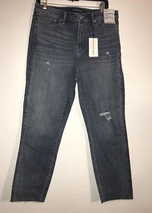 Calvin Klein Womens High Rise Slim Crop Jeans Distressed Frayed Sz 32 - Picture 1 of 12