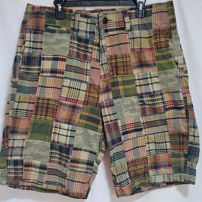 American Eagle Shorts Mens Sz 36 Madras Plaid Patchwork Camo Chino Shorts Y2K - Image 1 of 4