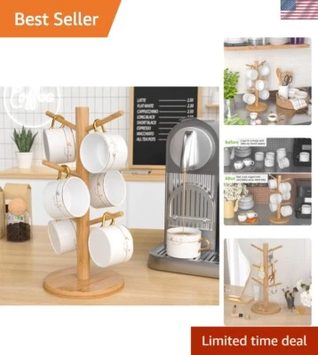 Space-Saving Mug Rack with Natural Bamboo Finish - Eco-Friendly Kitchen Solution - Image 1 of 4
