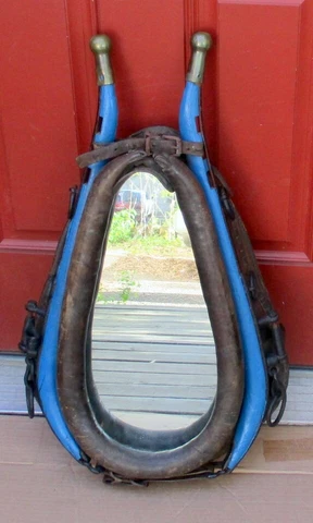 Antique Leather HORSE COLLAR MIRROR. WESTERN AMERICANA FOLK ART Cowboy Cover