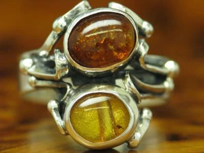 Anillo de plata 835 con decoraciones ámbar / plata real / 4,7 g / Rg 56 Foto 1 de 3