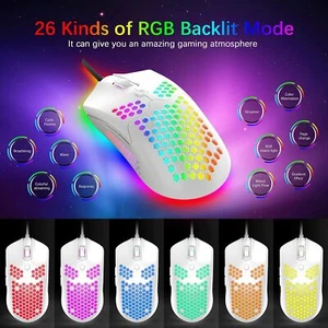 Gaming Mice Mouse 6400DPI USB RGB Flowing Backlit Light Wired PC Laptop PS4 PS5 - Picture 1 of 15