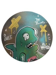 Disco vinile dipinto a mano graffiti shortiez inchiostro mostro sorriso sii gentile Natale - Foto 1 di 2