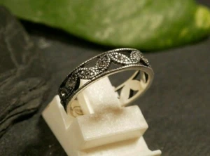 Estupendo anillo de plata de ley 925 ABEJA anillo de cinta hojas ojos forma de almendra 1,675 cm - Imagen 1 de 8