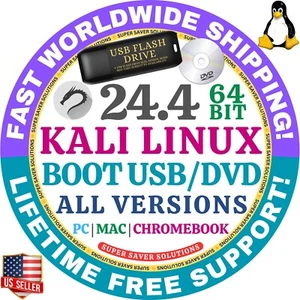 KALI LINUX OS 24.4 ALL VERSIONS LIVE, FULL INSTALL DVD, USB 64-BIT MAC PC AMD64 - Picture 1 of 12
