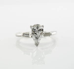 Natural Diamond Ring Platinum Pear cut 1.24 TDW Engagement - Picture 1 of 12
