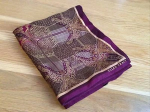 Vintage EILEEN TRACY Scarf 100% Silk Square Indian-Inspired Purple & Gold Wrap - Picture 1 of 6