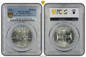 Saint Thomas & Prince 50 Escudos 1970 Silber PCGS MS67 TOP POP Discovery - Bild 1 von 5