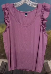 Old Navy Womens Ribbed Tank Top Pink Ruffle Sleeves Crew Neck Plus Size 3X - Picture 1 of 5