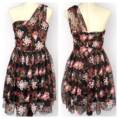 Mini Vestido BCBGeneration Un Hombro Mujer Talla 8 Multi Floral Malla Bordada Foto 1 de 4