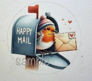 ROBIN BIRD BRIEFKASTEN HAPPY MAIL UMSCHLAG SIEGEL ETIKETTEN AUFKLEBER ETIKETTEN RUND 30 - Bild 1 von 1