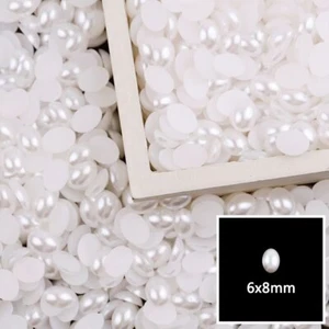 500 Pure White Acrylic Oval Half Pearl Bead 6X8mm Flatback Gem Scrapbook Craft - Picture 1 of 5