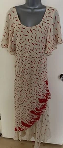 Vestido Warp & Weft rojo y beige gasa capas dobladillo asimétrico talla 14 - Imagen 1 de 12