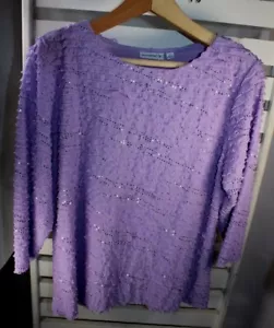 Susan Graver Damen XL lila Rüschen Metallic Punkte Akzent 3/4 Ärmel Top - Bild 1 von 8