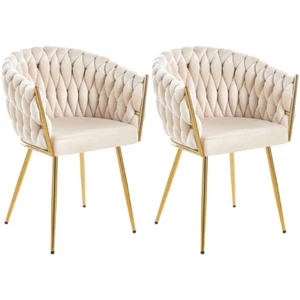Set 2 Sedie per Sala da Pranzo e Ufficio in Velluto Beige Sedia Ergonomica - Foto 1 di 5