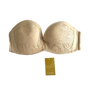 Delimera Women's Lace Strapless Bra Padded Push Up, Beige, 32C UK - Picture 1 of 5