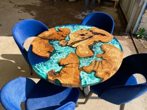 "Round Ocean Wave Epoxy Resin Coffee Table Top – Natural Acacia Wood Furniture"  - Picture 1 of 9