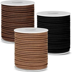 Anezus 3 Rolls Flat Leather String Cord, Suede Ribbon for Jewelry Making, Leathe - Picture 1 of 7