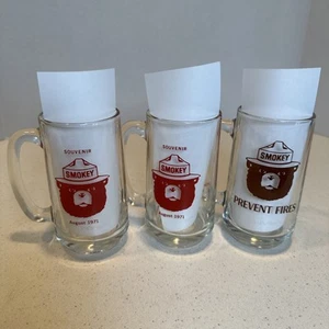 Smokey The Bear 1970’s Fireman Glass Mugs From York County Pennsylvania Set Of 3 - Picture 1 of 13