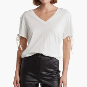 AllSaints Kay White V-Neck Tie Sleeve Tee – Size L, 100% Organic Cotton - Picture 1 of 7