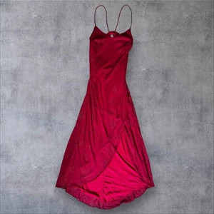 Vintage Y2K rotes Satin Glitzer Schlupfkleid - Spaghettiträger, geschlitzter Saum Größe L - Bild 1 von 13