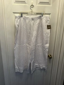 For Cynthia Linen Wide Leg Pull On Capril Ankle Pants High Rise 3x New with Tags - Picture 1 of 7