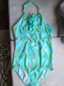 Lands End Girls Size 16 One Piece Green Starfish Swimsuit - Picture 1 of 4