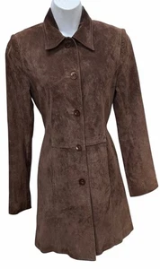 ANONYMOUS - John Carlisle Suede Leather Collared Coat Jacket S Brown Buttons - Bild 1 von 10