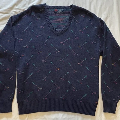 Винтажный мужской свитер Isle of Cotton с V-образным вырезом темно-синий размер средний для гольфа США старые деньги - Изображение 1 из 4
